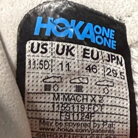 Hoka One One Mach X 2 Men's Size 11.5D Gray Athletic Running Shoes 1155119 FCT - Picture 8 of 8